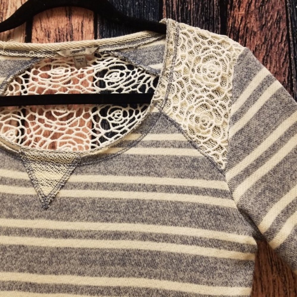 Lace Back Crew Neck Sweater Top